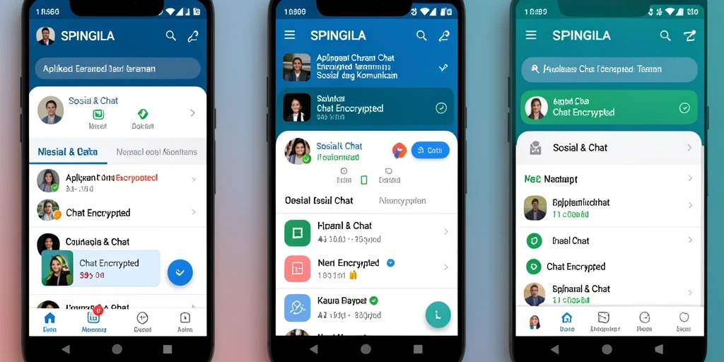 Antarmuka SPINGILA yang modern dan fungsional untuk chatting aman.