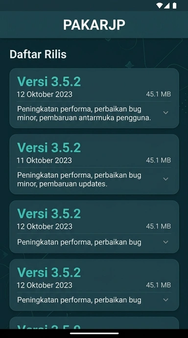 Tampilan riwayat versi pakarjp